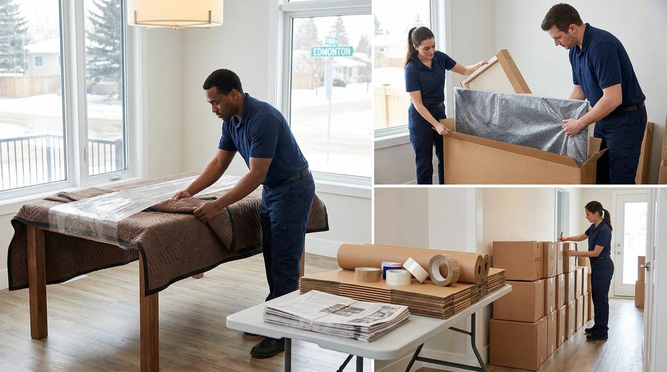 Professional packing services protecting furniture, electronics, and fragile household items in Edmonton